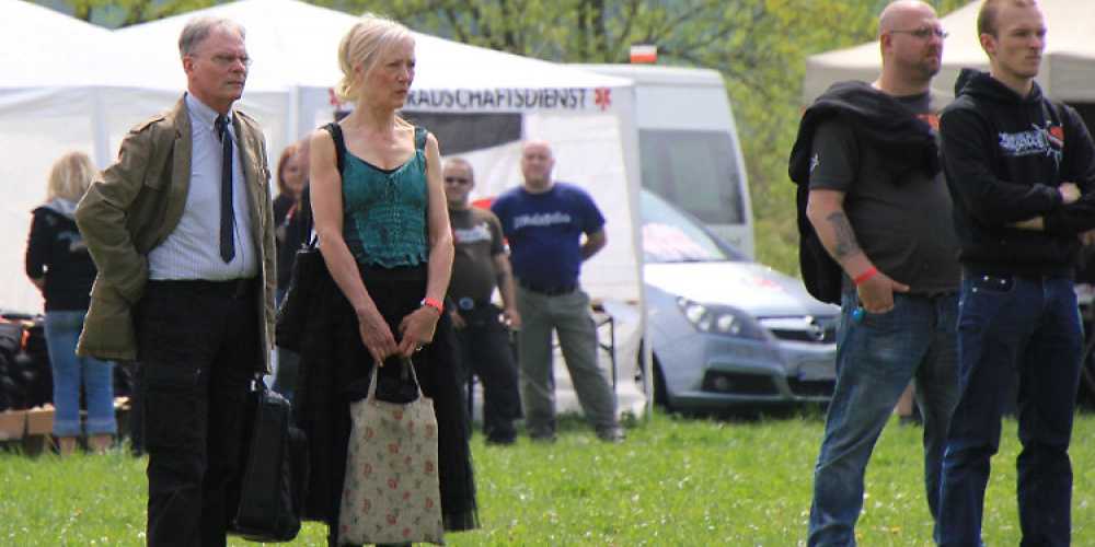 Pierre Krebs (l.) beim "Eichsfeldtag" 2013 in Leinefelde.